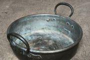 Large Antique Heavy Solid Copper Preserving Jam Pan (14")