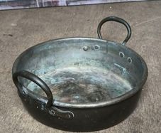 Large Antique Heavy Solid Copper Preserving Jam Pan (14")