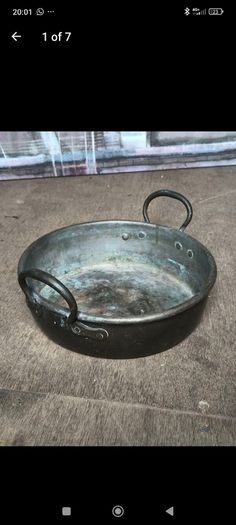 Large Antique Heavy Solid Copper Preserving Jam Pan (14")