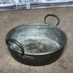 Large Antique Heavy Solid Copper Preserving Jam Pan (14")