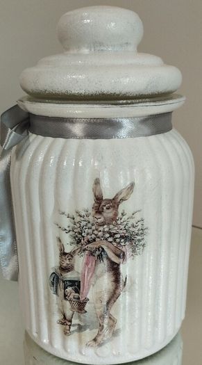 Handmade Beautiful Bunnies egg, candle and jar