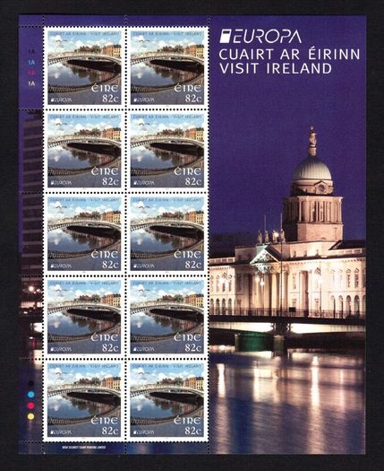 2012 Ireland Europa (Visit Ireland) Commemorative Stamps Sheetlet Plate 1A1A1A1A Mint Never Hinged (MNH)