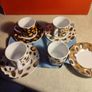 Potiron  SET OF 4 Coffee Espresso Cup Saucer White w/Brown Orange Yellow Abstract LOVELY Design Image 7