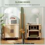Bedside Table, Nordic Side Table with Roller Shutter Style Sliding Doors and Metal Legs for Bedroom, Living Room, Oak Tone Image 6