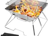 Collapsible Campfire Grill Camping Fire Pit, 304 Stainless Steel Grill Gate, Heavy Duty Portable Camping Grill with Carrying Bag, M