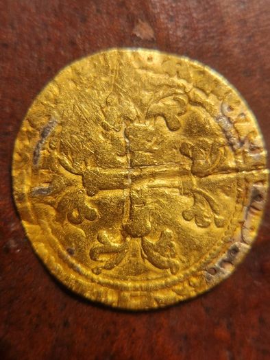 Cheap Hammered Gold Coin! French Charles 7th Demi Ecu, 1422-1461. OFFERS WELCOME.
