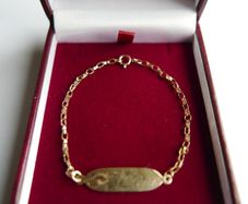 Vintage Solid 9K Gold Tennis Id Nameplate Link   Bracelet length 7,5" - 2,2g