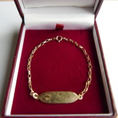 Vintage Solid 9K Gold Tennis Id Nameplate Link   Bracelet length 7,5" - 2,2g