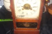 A Beautiful Antique Jerome Mantel or Cottage Clock in Architectural Hardwood Case