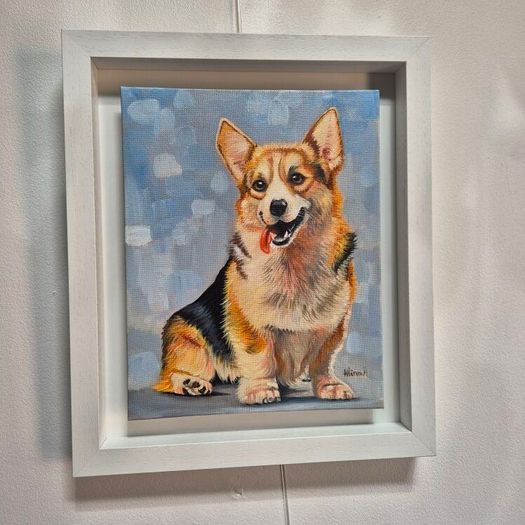 Happy Corgi - oil painting - framed