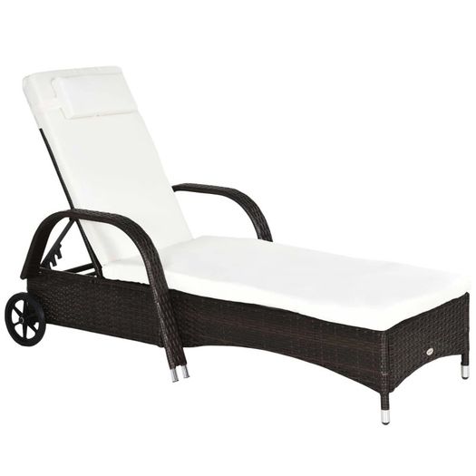 Garden Rattan Furniture Single Sun Lounger Recliner Bed Reclining Chair Patio Outdoor Wicker Weave Adjustable Headrest with Fire Retardant Cushion (FREE SHIPPING)