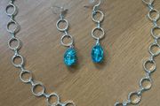 Crackle blue silver tone matching necklace and earrings set