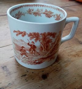 Antique Transferware Mug with Country Sports Scenes - Antique Mug - Antique Ceramic Mug - Countryware