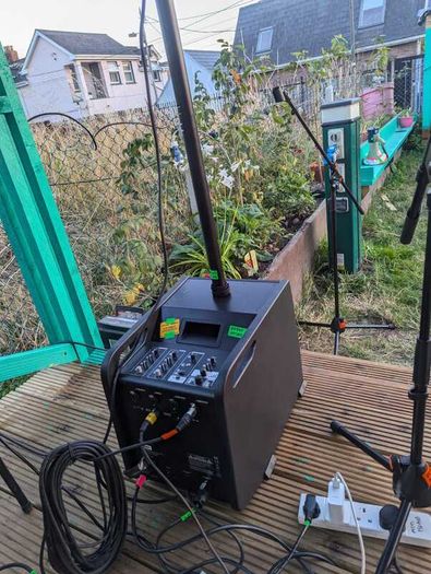 Full live sound setup: Behringer X32 Compact, S16 stage box, LD Curv 500 PS PA