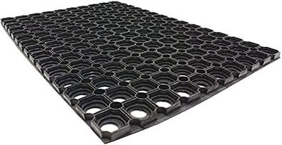 100% Rubber Door Mat 60 x 40 cm Honeycomb Ring Heavy Duty Rubber Mat Outdoor Entrance Black 40 x 60 x 1.5 cm