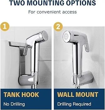 Handheld Bidet Sprayer Kits for UK Toilet Douche_ Shattaf Bidets with Bidet Hose, Spray Holder and T-Adapter  Glossy Silver