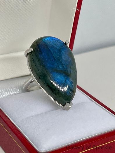 Labradorite Solitaire Ring in Platinum Overlay Sterling Silver