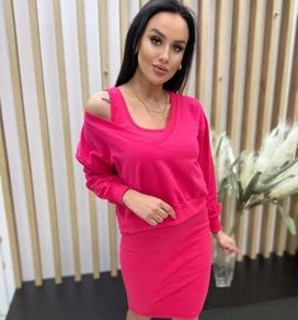 Light pink or fuchsia  set  dress and sweatshirt