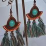 Antique Copper Turquoise Fan Tassel Earrings Image 9