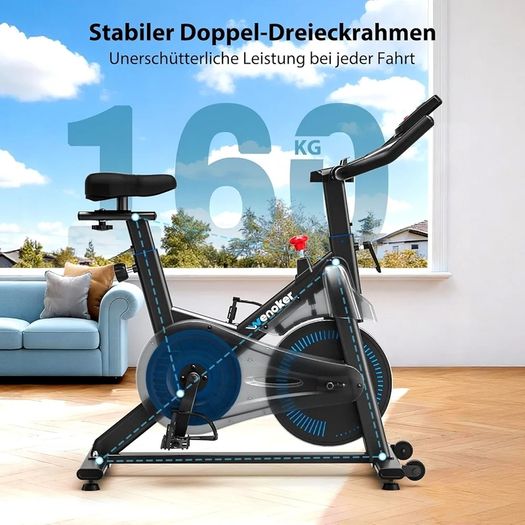 Exercise Bike with Adjustable Resistance, Quiet Home Trainer Bicycle with App, Ergometer Indoor Spinning Bike for Cardio Training at Home, Fitness Bike up to 160 kg