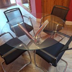 Round Glass Topped Table and 4 Chairs