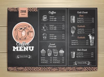 Coffee shop menus boards prints on pvc boards