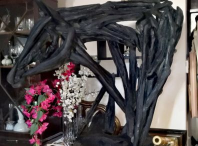 Giant unique bog oak and drift wood horse statue