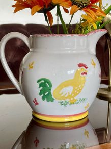 Laura Ashley Hens Ceramic Water or Milk Jug Spongeware Design 1995