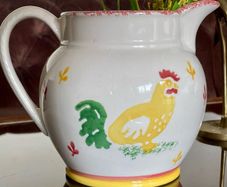 Laura Ashley Hens Ceramic Water or Milk Jug Spongeware Design 1995