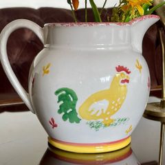 Laura Ashley Hens Ceramic Water or Milk Jug Spongeware Design 1995