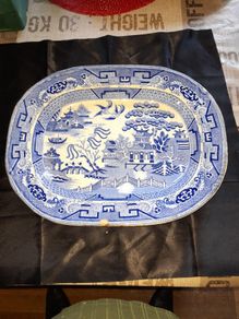 Very Large Antique Blue and White Food Serving Platter,