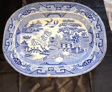 Very Large Antique Blue and White Food Serving Platter,