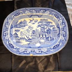 Very Large Antique Blue and White Food Serving Platter,