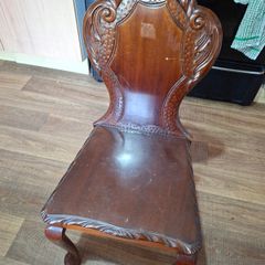 Antique Antique Carved Wooden Hall Chair Dark Mahogany,