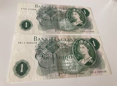 One Pound Banknote x 2 England