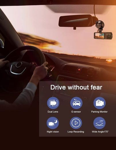Triple Lens Dash Cam Front Rear and Inside Full HD 1080P for Cars with Infrared Night Vision