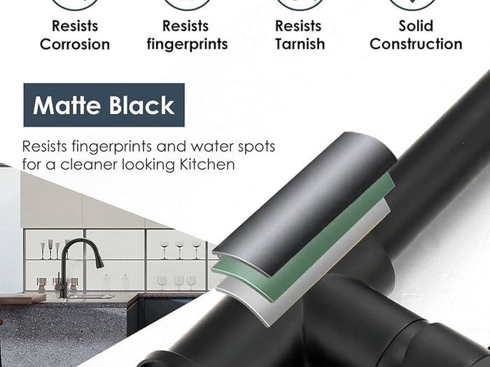 Black Kitchen Tap with Pull Out Spray, Kitchen Sink Mixer Tap with 3 Mode Spray Head, Single Handle Modern Mono Mixers Bar Taps Faucet with High Arc 360 Swivel Spout