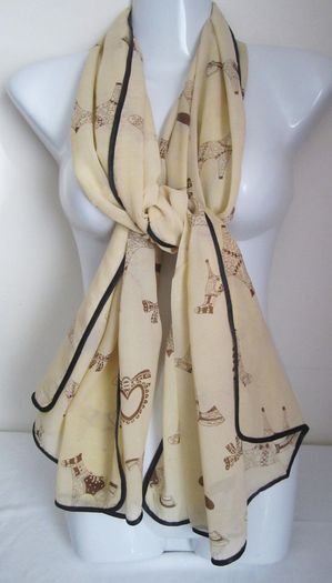Stylish Ladies Light Cream Beige Chiffon Scarf Wrap Shawl with Horse Print