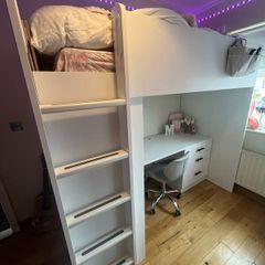 Teen/Kids Loft Bed with Desk and Wardrobe  White