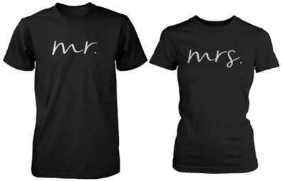 Mr and Mrs Cursive Writing - His and Her Matching T-Shirts for Couples wedding gift