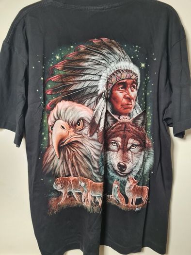 Vintage WILD t shirt American Indian wolf wolves eagle print front and back Size large