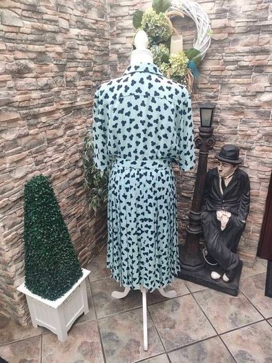Vintage Blue with Navy print Pleated Shirt dress