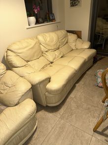 Cream leather couch and matching armchair. Very comfortable. Free to good home