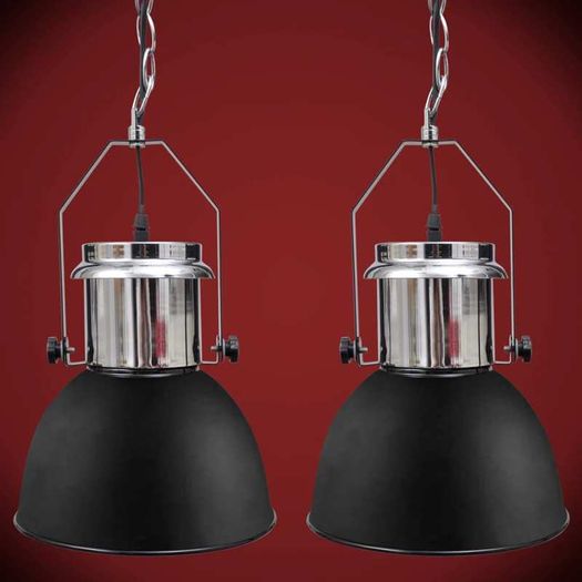 Ceiling Lamp 2 pcs Height-adjustable Modern Black Metal