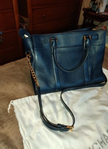 Michael Kors Nouveau Hamilton Medium Zip Satchel Crossbody Navy Faux leather
