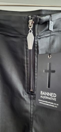 BANNED APPAREL Alternative Black Waxed Jeggings with Silver Studded Seams - Sz L (Fit 14-16UK) - Bnwt Rrp 89