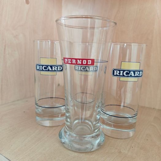 Old French Ricard x 3 and single Pernod anisette glasses