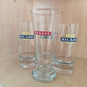 Old French Ricard x 3 and single Pernod anisette glasses