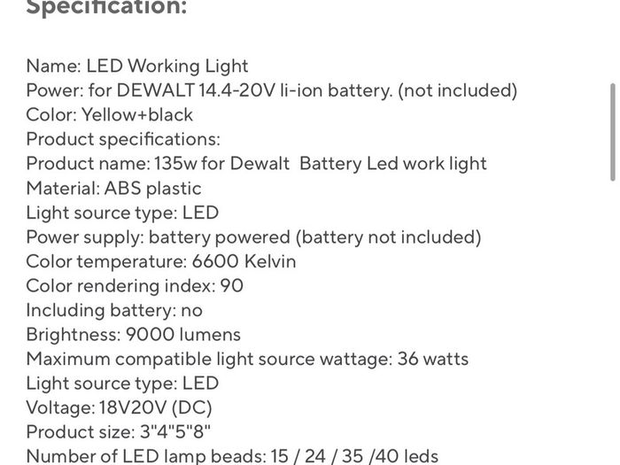 Cordless LED Work Light for DeWalt 20V Battery, 40 led