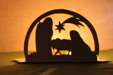Christmas Crib Tea Light candle holder wood craft decoration laser cut